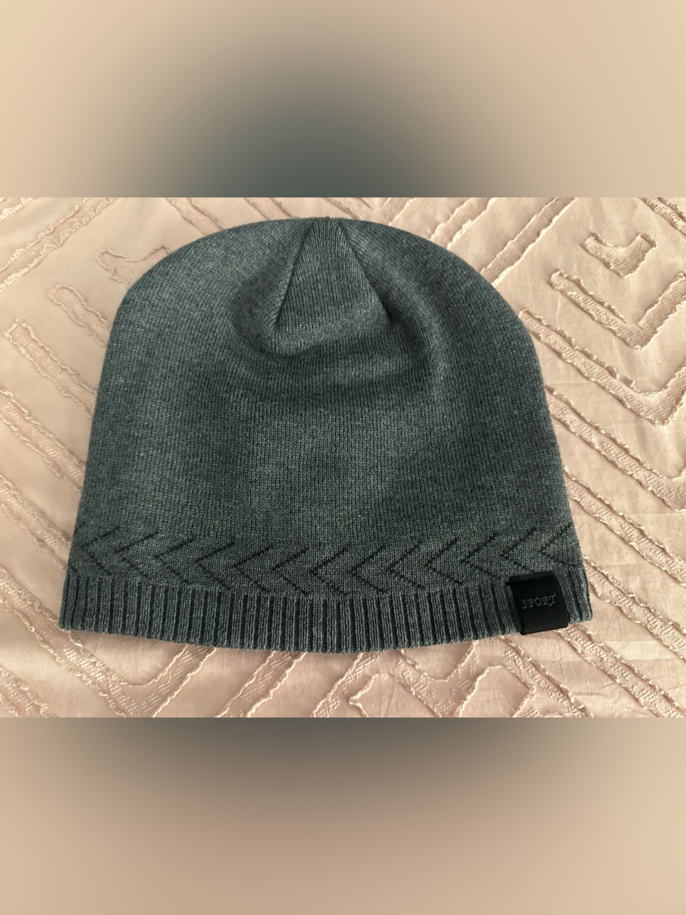 Sport Dark Gray Knit Beanie with Branded Patch fleece inside brand new